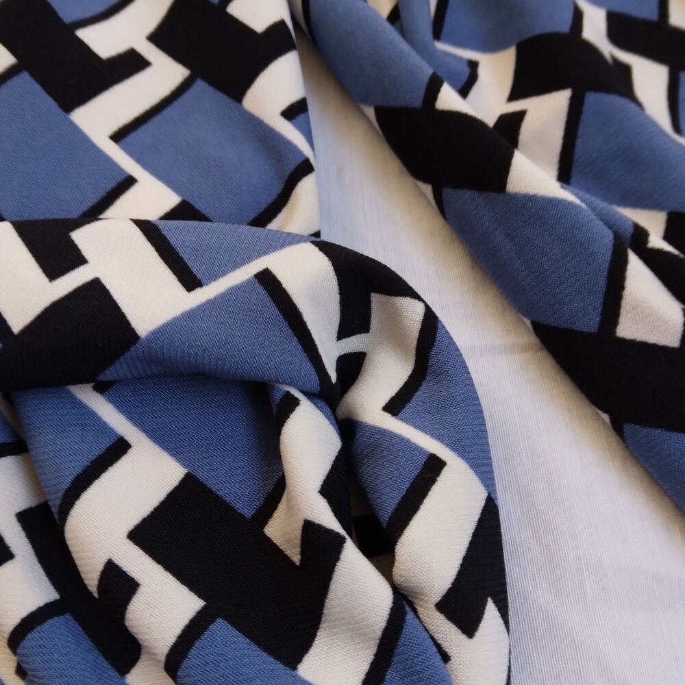 Anne Klein Long Sleeve Sheath Dress Belted Blue Black Geometric Retro Size S - Picture 14 of 16